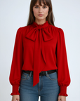 Olivia | Chic Tie Neck Blouse 0