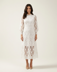Isolde | Lace Accent Midi Dress for Wedding Guests
