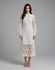 Isolde | Lace Accent Midi Dress for Wedding Guests