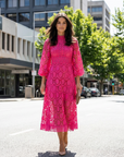 Isolde | Lace Accent Midi Dress for Wedding Guests