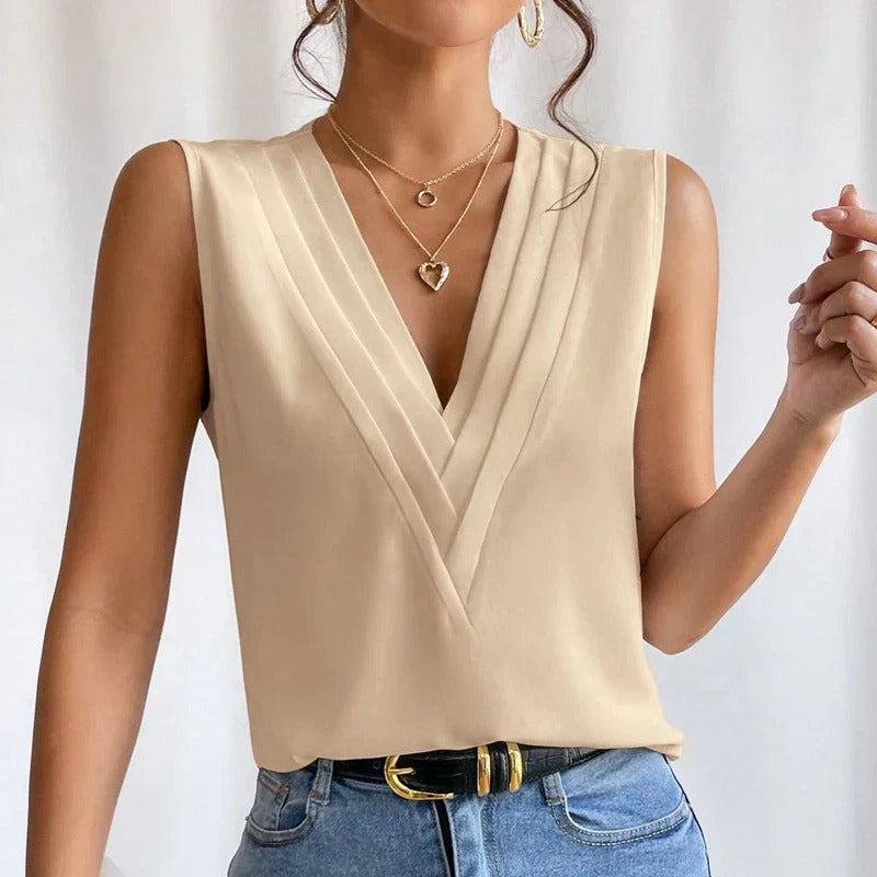 Sophia | Elegant Pleated V-Neck Blouse 1