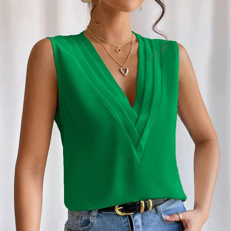 Sophia | Elegant Pleated V-Neck Blouse 2