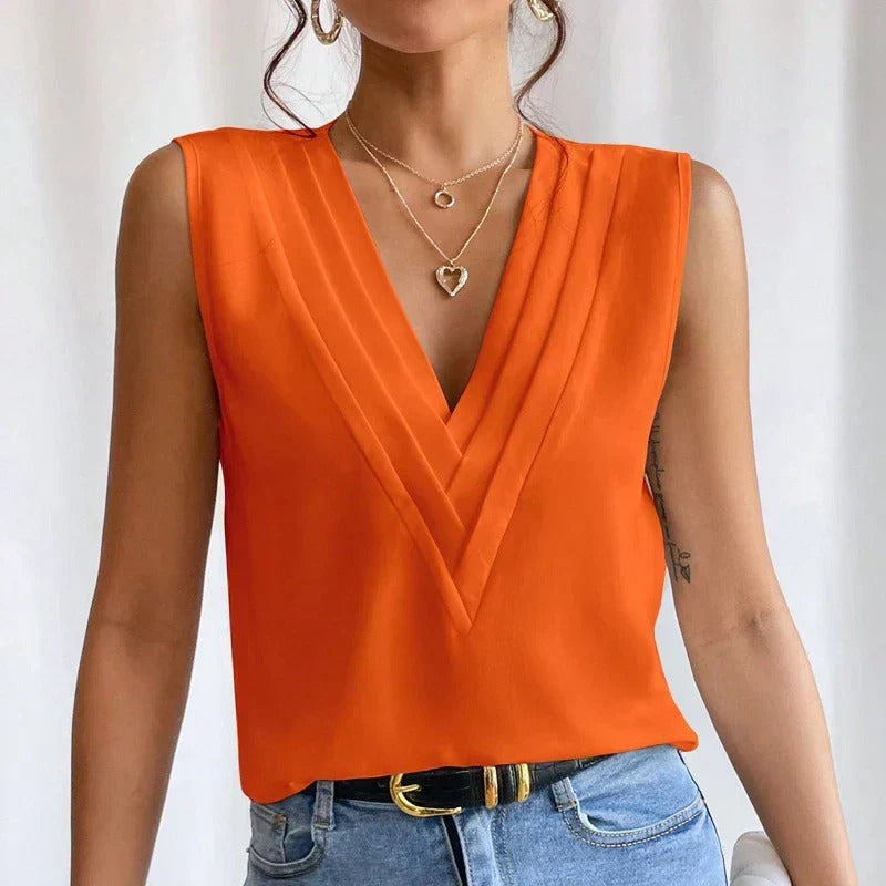 Sophia | Elegant Pleated V-Neck Blouse 3
