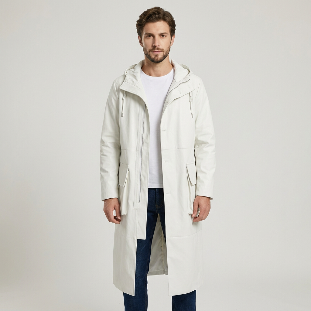 Lachlan | Long Leather Style Men’s Coat for Elevated Wear