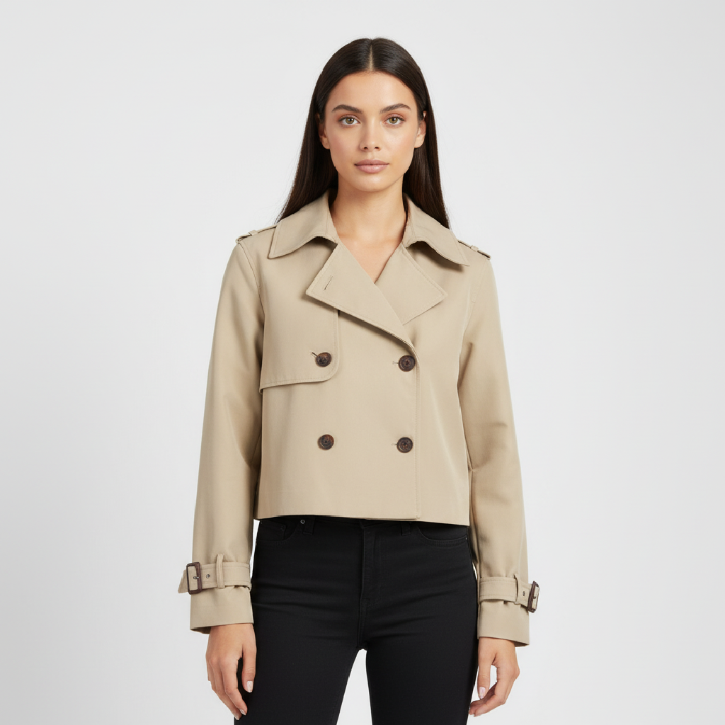Lottie | Cropped Women’s Trench Coat with Pocket Detail