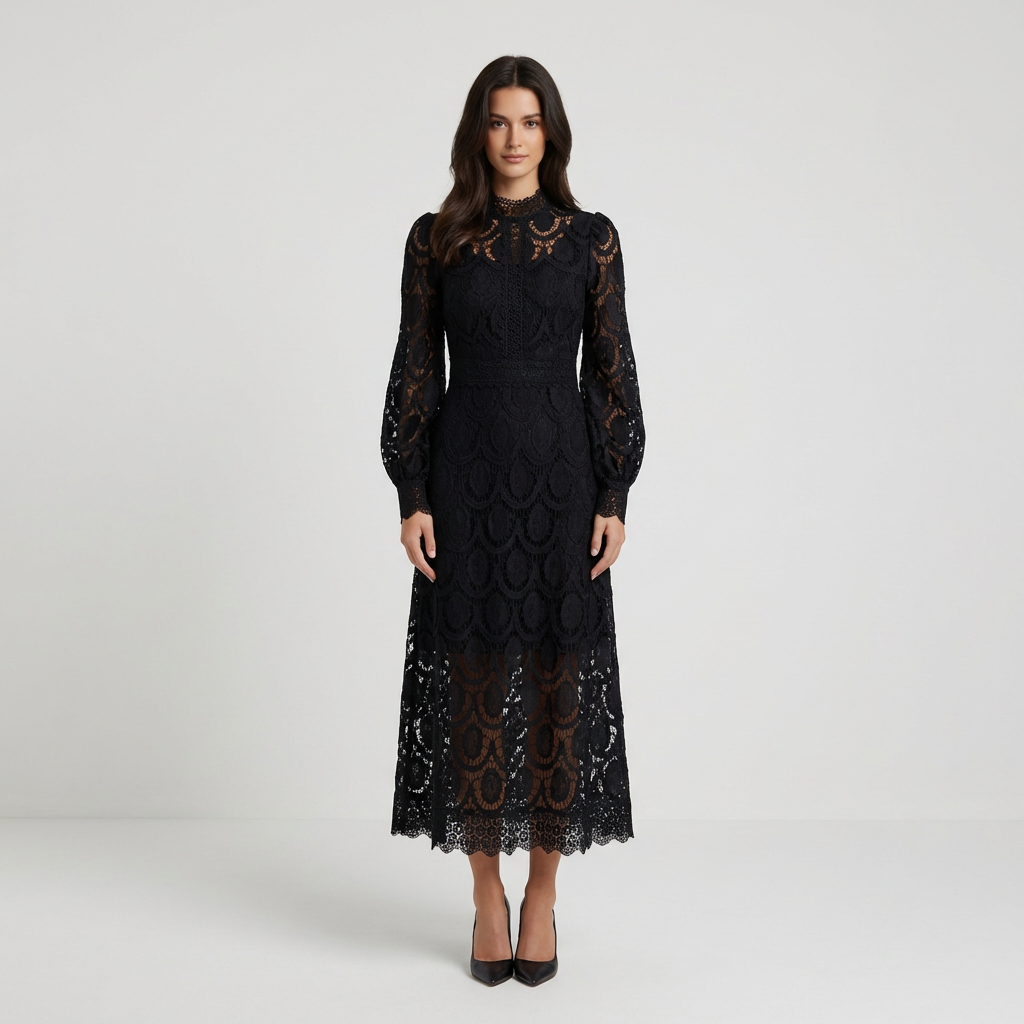Isolde | Lace Accent Midi Dress for Wedding Guests