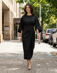 Freja | Sleeve Detail Midi Dress for Everyday Elegance
