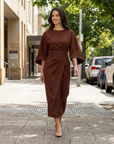 Freja | Sleeve Detail Midi Dress for Everyday Elegance