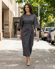 Freja | Sleeve Detail Midi Dress for Everyday Elegance