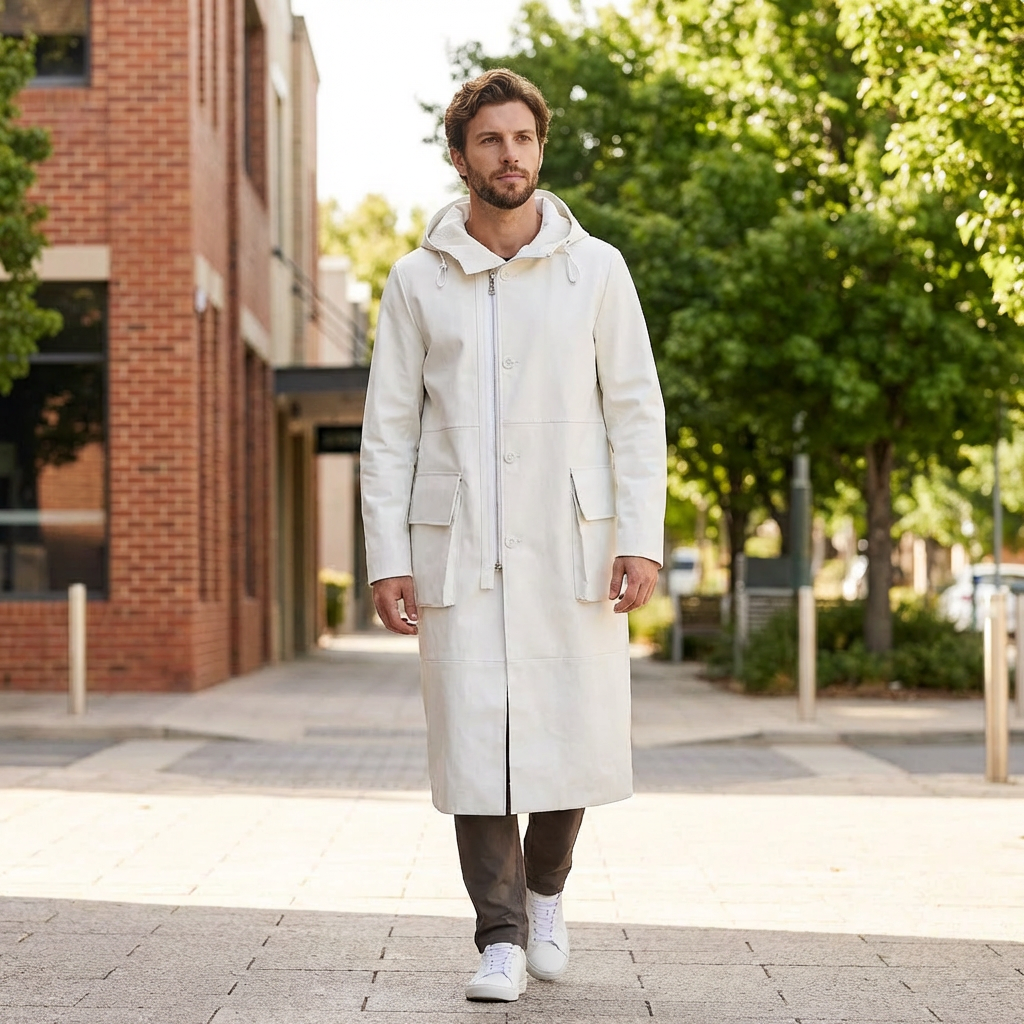Lachlan | Long Leather Style Men’s Coat for Elevated Wear