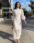 Isolde | Lace Accent Midi Dress for Wedding Guests