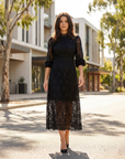 Isolde | Lace Accent Midi Dress for Wedding Guests