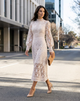Isolde | Lace Accent Midi Dress for Wedding Guests