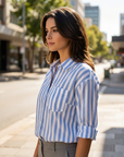 Darcy | Striped Detail Women’s Blouse with Long Sleeves